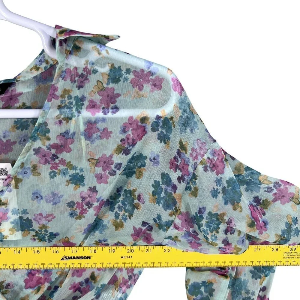 Zara NWT Womens S Floral Wrap Blouse Bell Sleeves Fairy Pastel Chiffon Crop Top - Picture 9 of 15